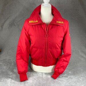 Fila Maiko Puffer Jacket Womens Small Red Raglan Sleeve Ribbed Cuffs Full Zip